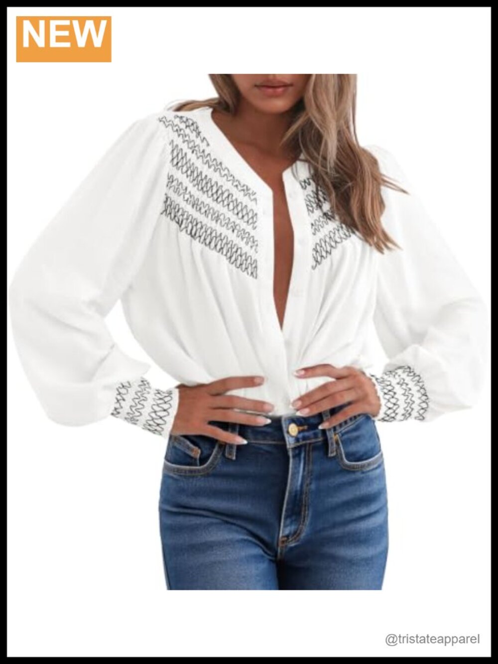 PRETTYGARDEN Womens Button Down Shirt Smocked Long Sleeve Blouse Collarless